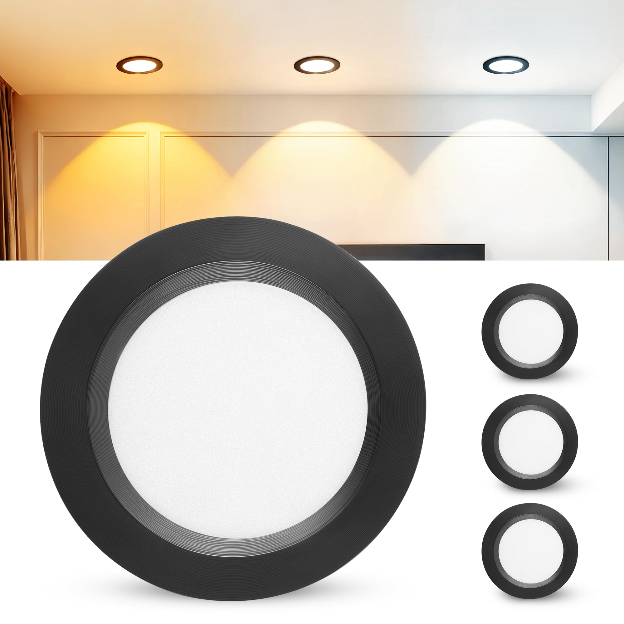 Set di 3 Faretti LED da Incasso per Cartongesso 220V, 3.5W Alluminio Faretto da Incasso 3000K 4000K 6000K, 300LM IP44 Faretti LED Soffitto Foro 55-58mm e 12mm Ultrapiatto per Bagno, Nero