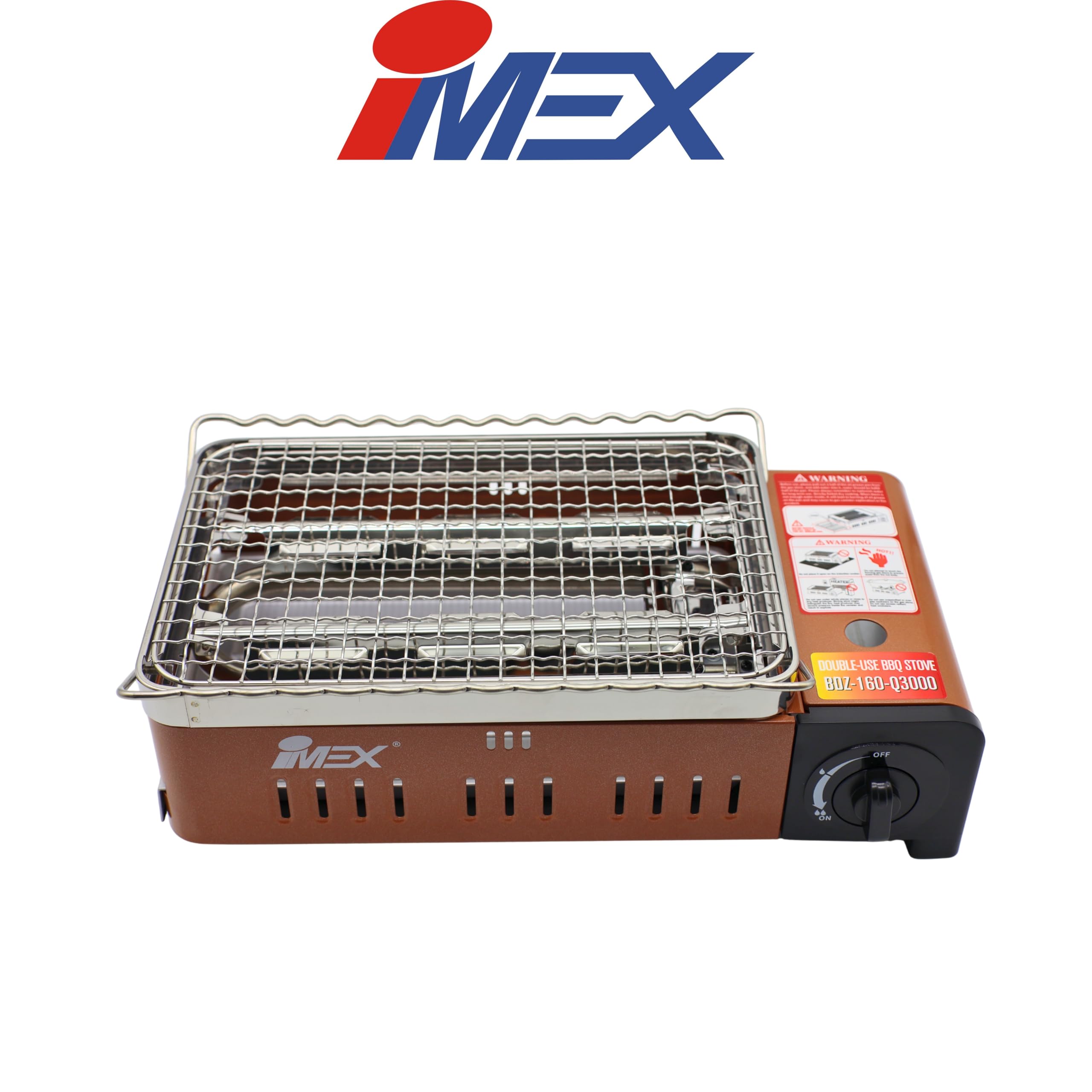 IMEX Camping Gasgrill – Reisegrill mit Transporttasche, Tragbarer BBQ Tischgrill für Butangas, Ideal für Reisen, Camping & Outdoor Barbecue BDZ-Q3000