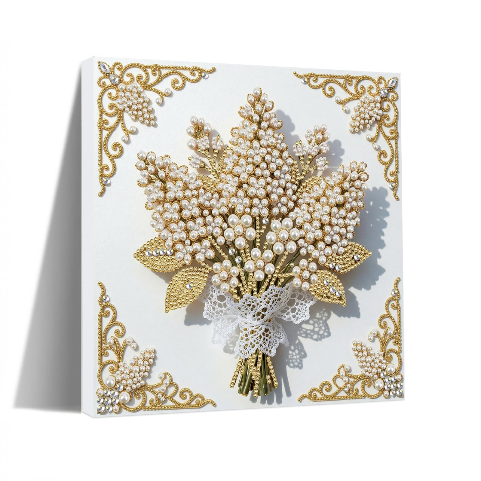 Lebartm DIY Pearl Painting Kit with Frame 25x25cm Gemstone Diamond Dots Beads Canvas Art Craft for Adults Beginners Display for Tabletop and Wall Mounting Home Decor-FLower07
