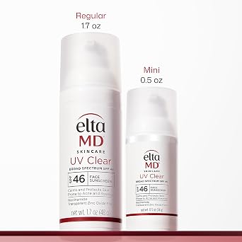 EltaMD UV Clear Face Sunscreen with Zinc Oxide, Oil-Free, SPF 46 and SPF 50 | Calms and Protects Acne-Prone Skin and Rosacea, No White Cast, Dermatologist Recommended, Available in Three Tints and Sizes