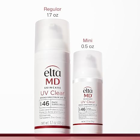 EltaMD UV Clear Face Sunscreen with Zinc Oxide, Oil-Free, SPF 46 and SPF 50 | Calms and Protects Acne-Prone Skin and Rosacea, No White Cast, Dermatologist Recommended, Available in Three Tints and Sizes