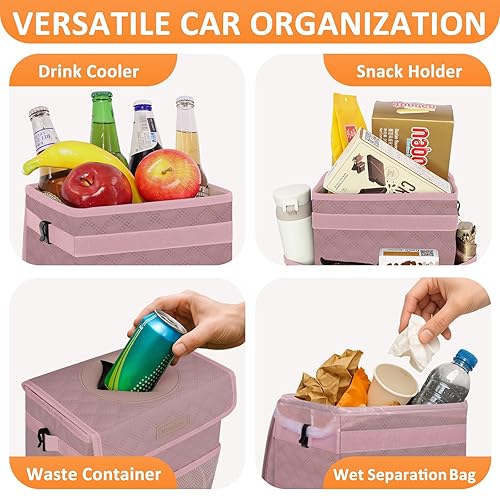 Vista 114 de Bote de basura para automóvil de 3 galones con tapa, bolsa de basura para automóvil, impermeable, a prueba de fugas, color negro floral