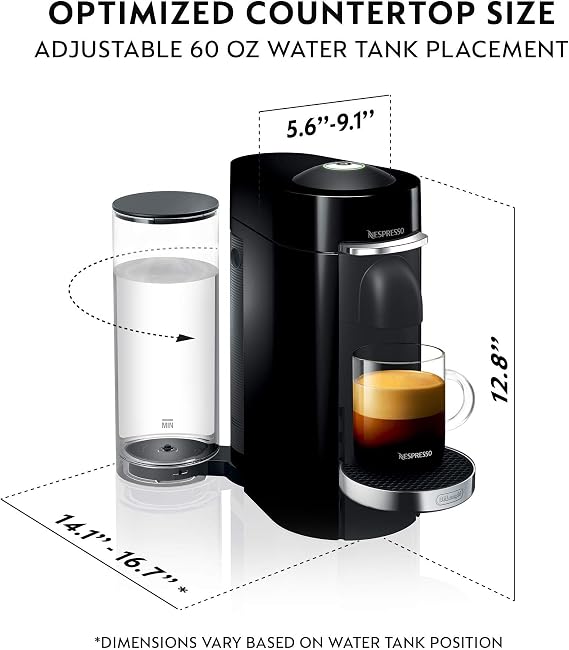 Nespresso Vertuo Plus Deluxe Coffee and Espresso Maker by De'Longhi, Piano Black Descaling Kit
