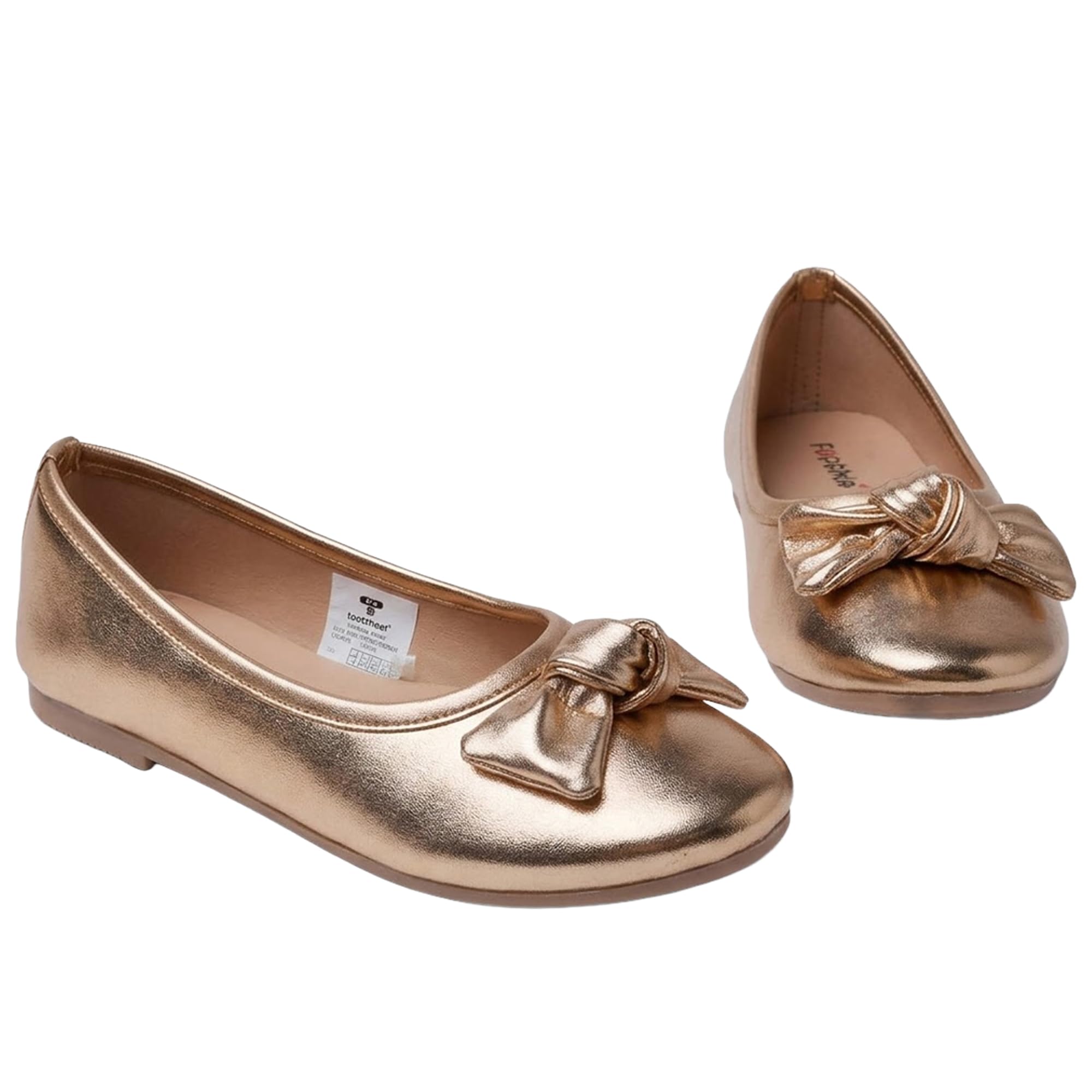 Toothless Kids Girls Metallic Ballet Flats | Stylish Slip-On Belly Flats | Decorative Bow | Comfortable & Trendy Footwear for Festive Occasions, Casual Outings & Daily Fashion