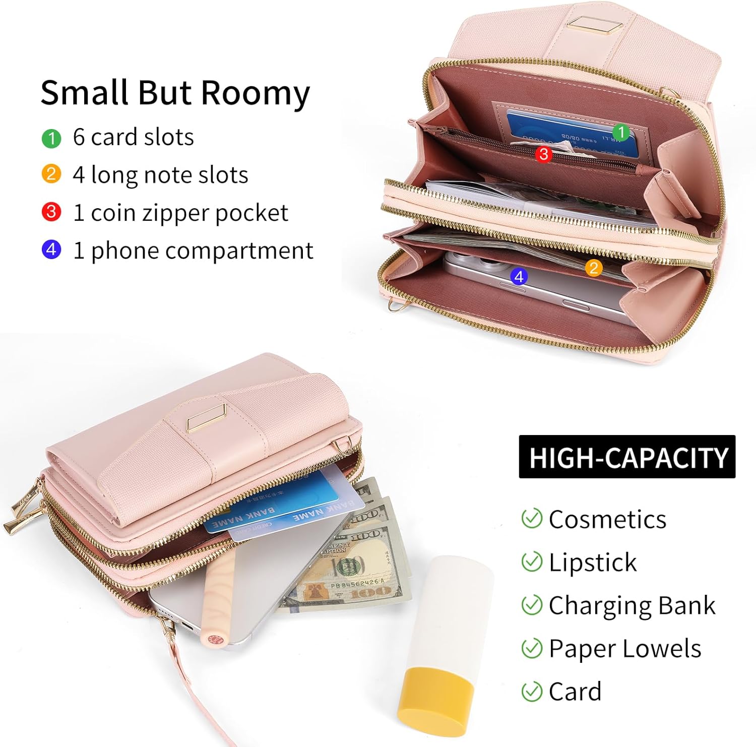 Small Crossbody Bags for Women Leather cell Phone Bag Wallet Purse with Credit Card Slots Adjustable Strap - Image 3