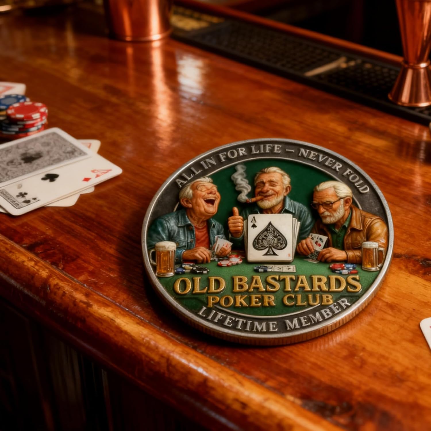 Old Bastards Poker Club – Challenge Coin, Funny Old Fucker Club Poker Coin, Double Design Unique Collectible Coin for Men, Husband, Dad (B-5PCS)