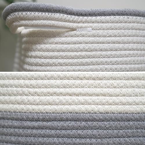 Miniatura 3 de WOCATS Cesta grande de cuerda de algodón de 15 x 10 x 9 pulgadas para cesta de lavandería de bebé, canasta tejida para manta de sala de estar, color