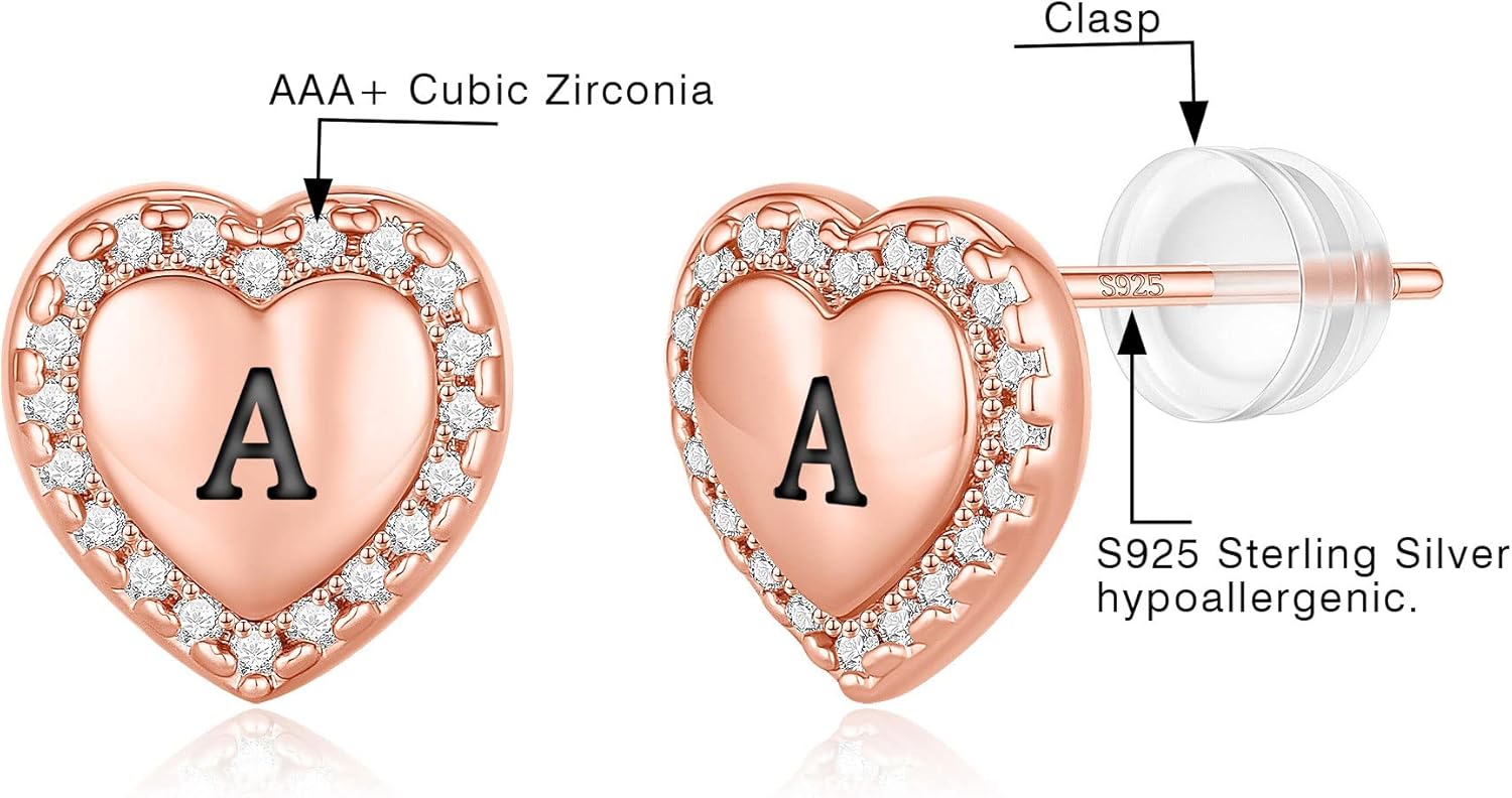 Heart Earrings for Girls Kids, 925 Sterling Silver Post Hypoallergenic Girls Earrings CZ Letter Earrings for Teen Girls Initial Earrings for Little Girls Kids Toddler Christmas Gifts - Image 7