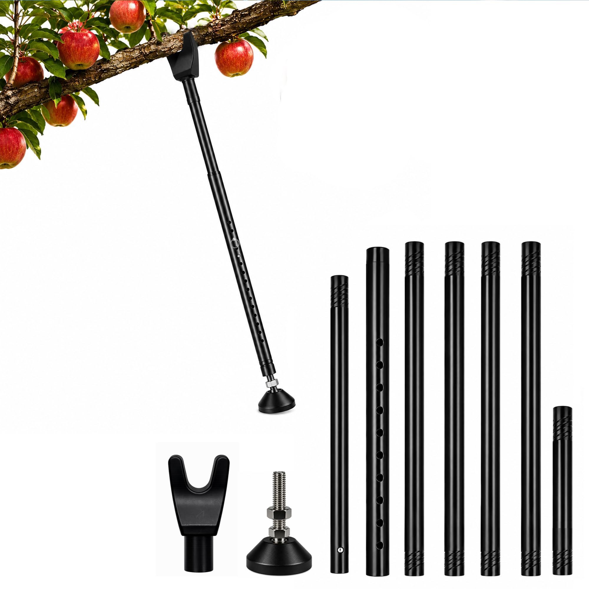 Adjustable Fruit Tree Branch Support Pole, 20"-102" Heavy Duty Tree Support Crutch with 360° Self-Adjusting Base,Prevent Branch Breakage