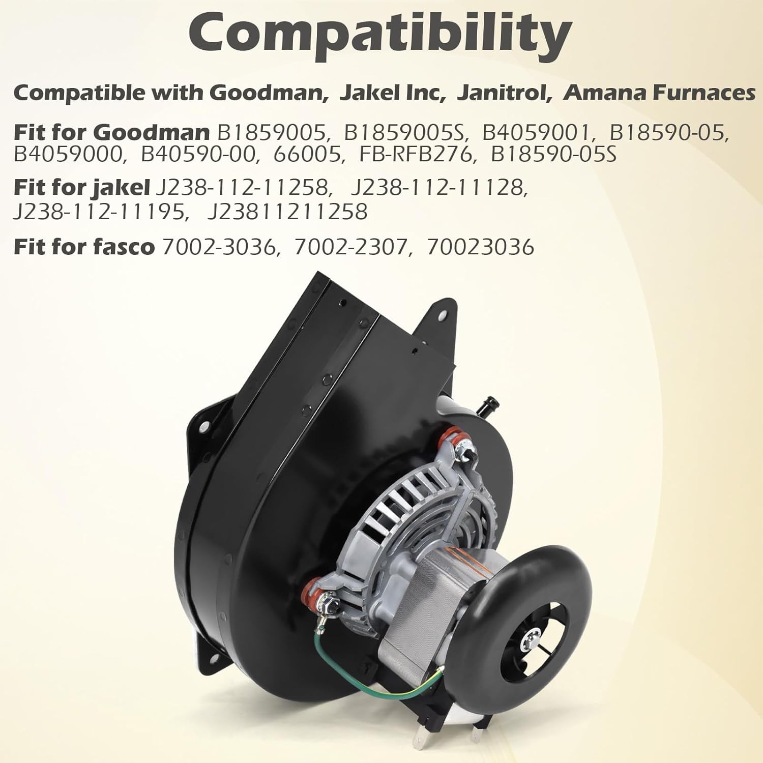Draft Inducer Motor Replacement Compatible with Goodman B1859005S, B1859005, Jakel J238-112-11128, J238-112-11258 Furnace Exhaust Draft Blower Motor Assembly