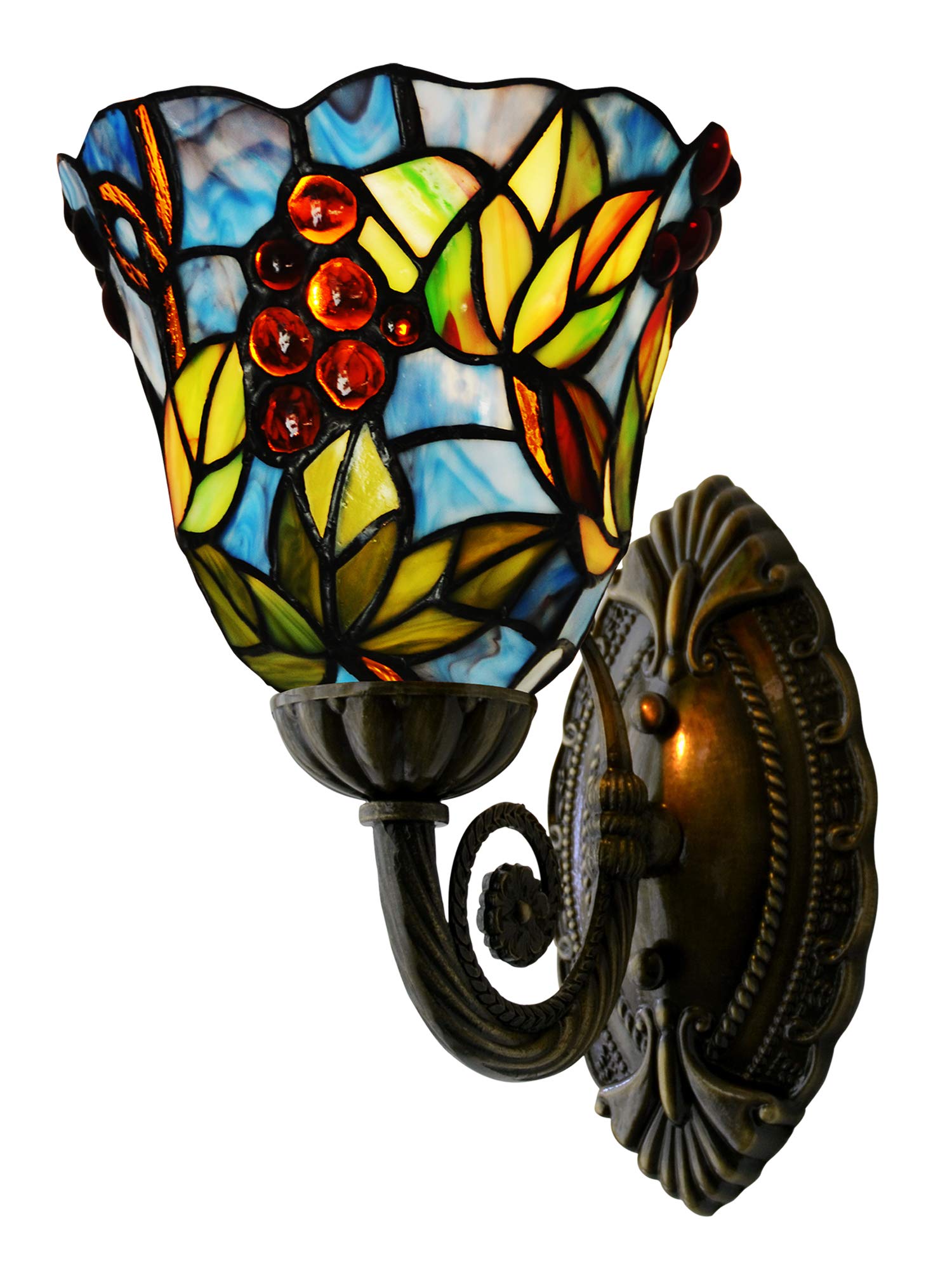 Wdcdyqdh Bronze Tiffany Wall Lamp 9 Inch Grape Stained Glass Upward Shade Corridor Sconce Fixture For Kitchen Island Dining Room Living Bedroom