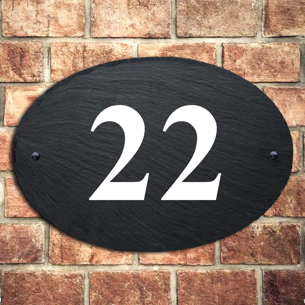 Personalised Natural Slate House Gate Sign Plaque Door Number Personalised Name UV Printed Hand Finished in UK (Number, 27X19cm Oval)