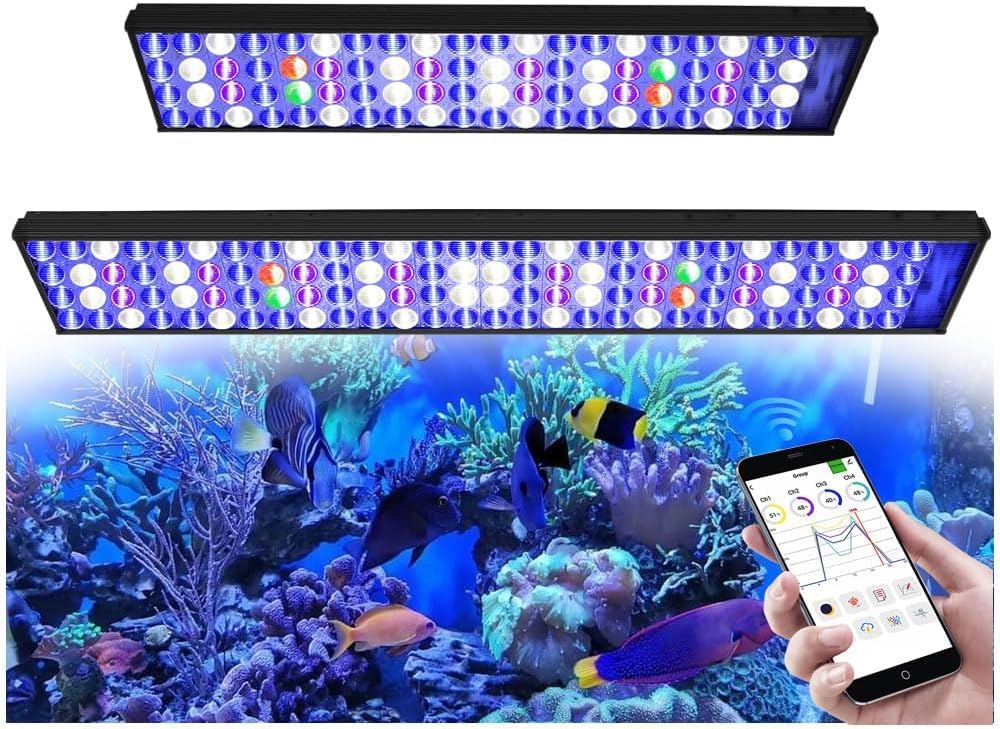 PopBloom-WiFi Luz LED para Acuario Marino, Lámpara de Acuario de Espectro Completo para Coral de Arrecife SPS/LPS Luz de Pecera (Para 135-160cm)