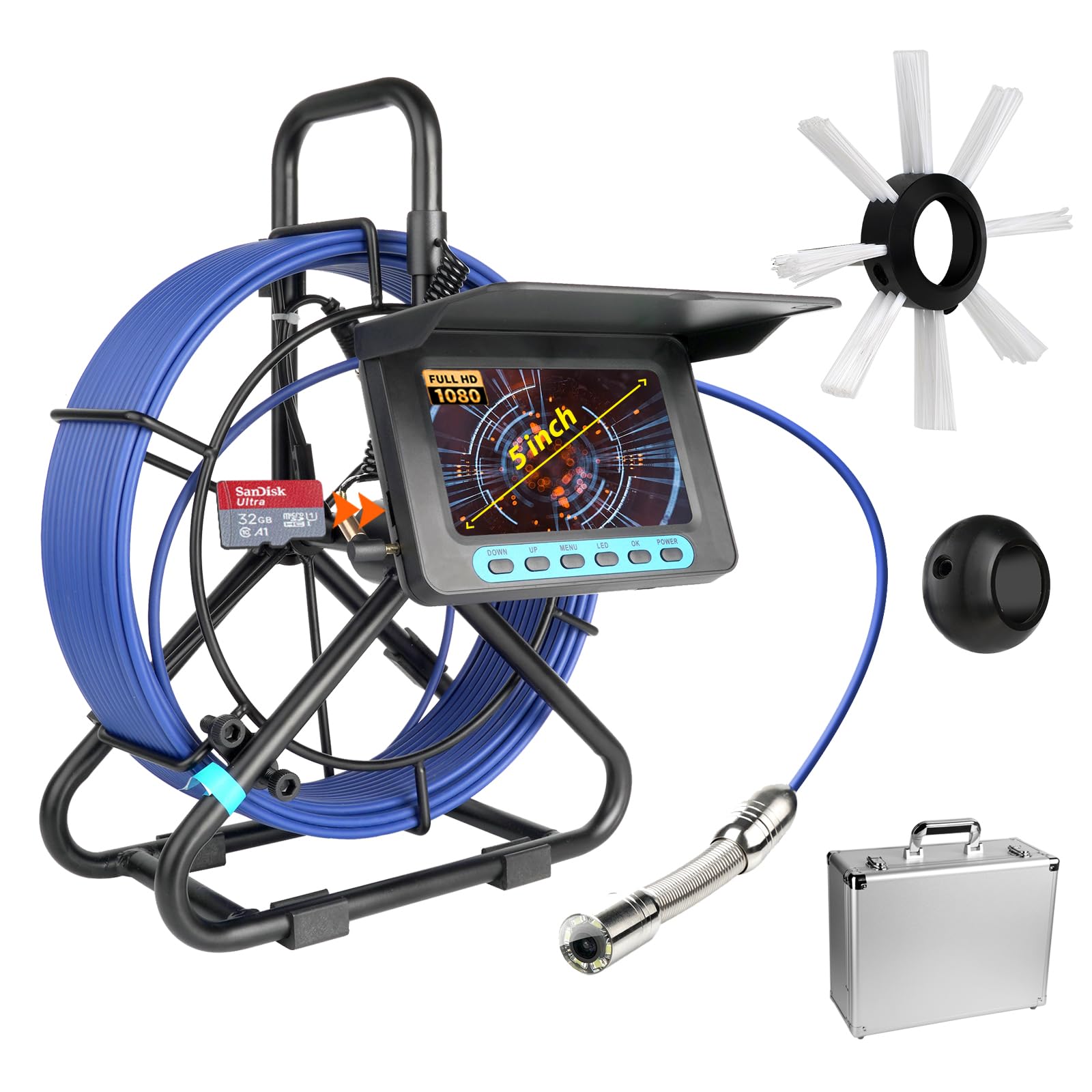 Sewer Camera, Pipe Inspection Endoscope with 32GB SD Card Plumbing Snake Camera DVR Recorder Waterproof IP68, 100ft/30M Industrial Pipeline Drain