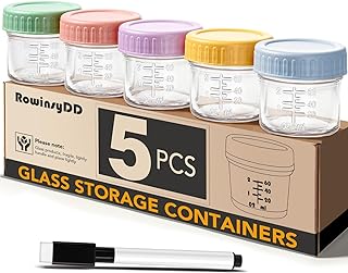 5 Pack Glass Baby Food Storage Containers, 4 oz Leakproof Baby Food Jars with Lids, Small Glass Food Containers for Infant Baby, Freezer & Microwave Safe, BPA Free