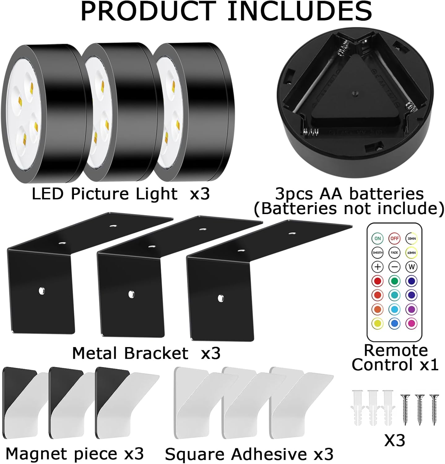 Battery-Powered Picture Lights with Remote Control, Magnetic LED Art Lights for Framing, Dimmable and Timer-Equipped, RGB Lighting Modesattery Operated Painting Light6Pack Gold