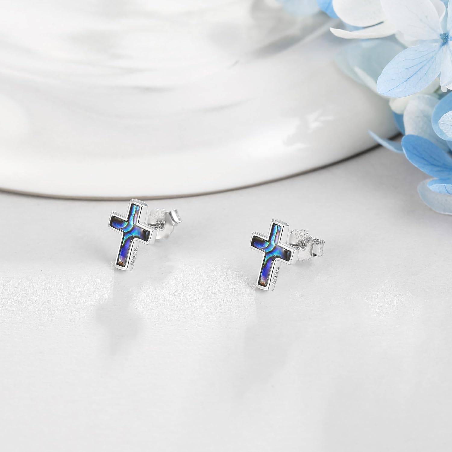 Abalone/Malachite/Onyx/Opal Cross Stud Earring Sterling Silver Small Cross Earrings Cross Jewelry Gift for Women