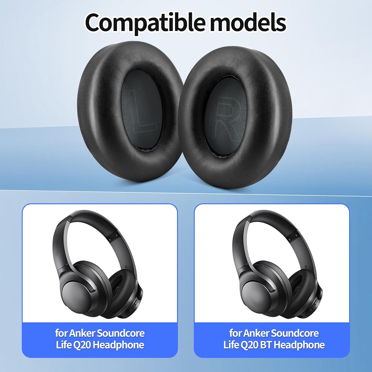 Earpads for Anker Life Q20 Q20 BT Headphone Ear Cup Replacement Ear Pads Cushions Earmuffs Pads(Black)