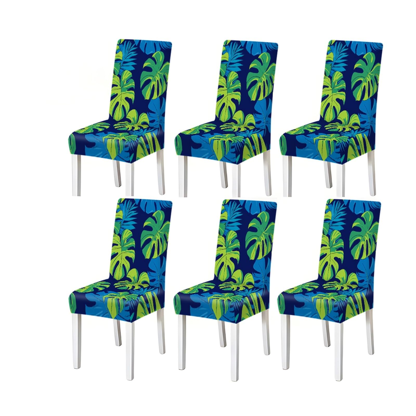 Bosuybn One Color Tropical Monstera Palm Leaf Print Dining Chair Covers, Stretch Slipcovers For Kitchen Dining Room Summer Party, 2/4/6Pcs Furniture Protectors For Home Dining Room(6Pcschair Cover)