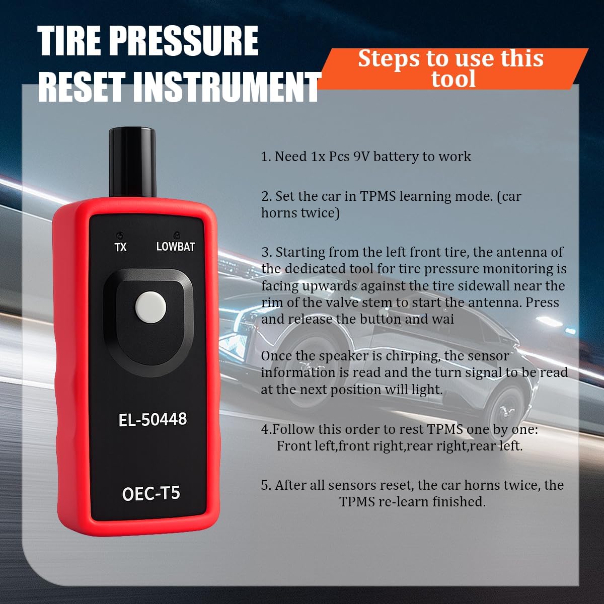 EL-50448 TPMS Relearn Tool for Car Tire Sensor (Red) | Vehicle Tire Pressure Monitoring System Activation Reset Tool, TPMS Auto Tyre Sensor Diagnostic Programming Tool