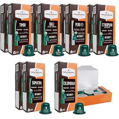 Fresh Roasted Coffee Cápsulas de Espresso Orgánicas de Variedad de Origen Único para Nespresso OriginalLine | USDA Organic, Kosher | 120 Cápsulas de