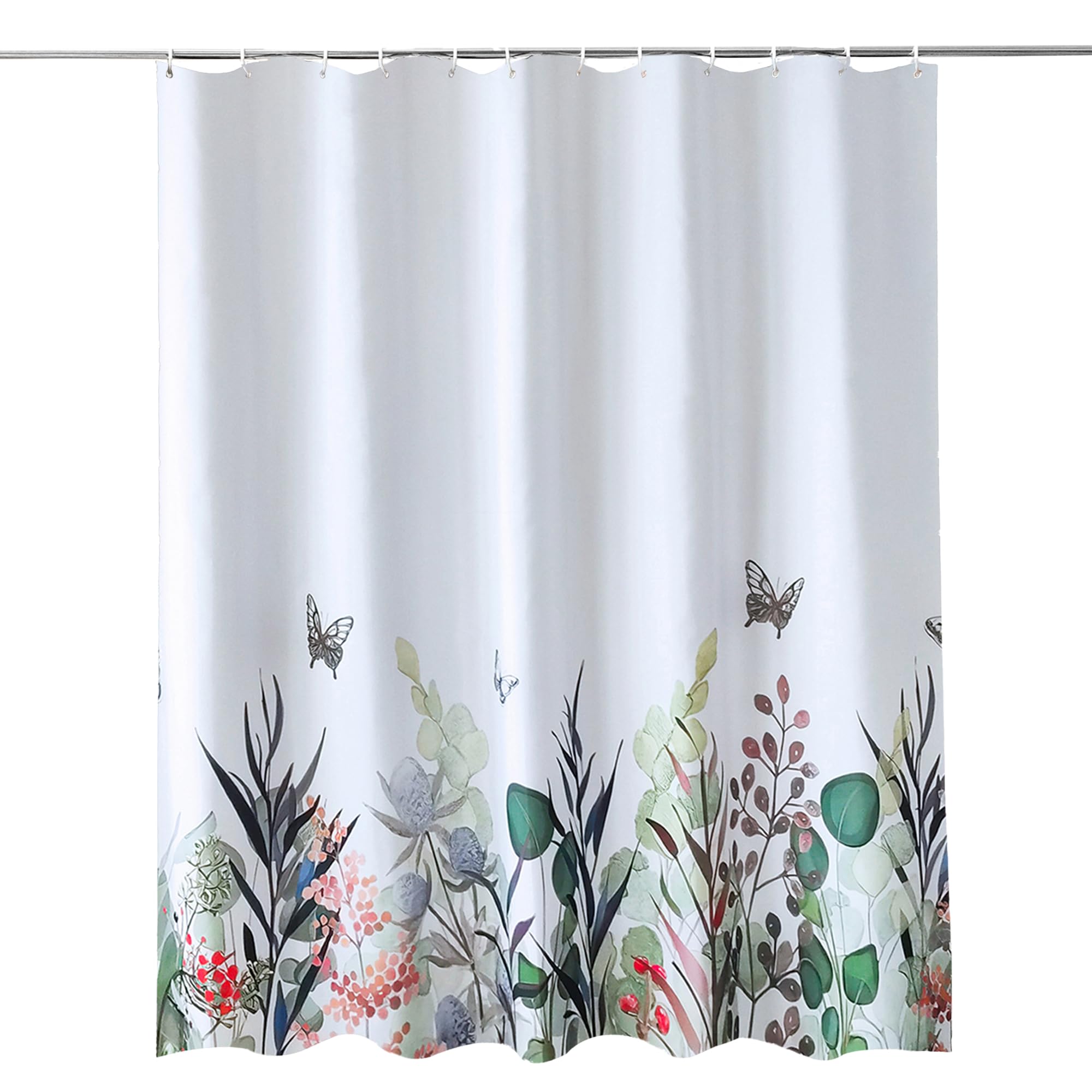 WedDecor Bathroom Shower Curtain Waterproof Anti Mould Mildew Resistant, Heavy Duty 100% Polyester Fabric Curtains Liner with 12 Curtain Hooks, 180cm x 180cm, Wildflower