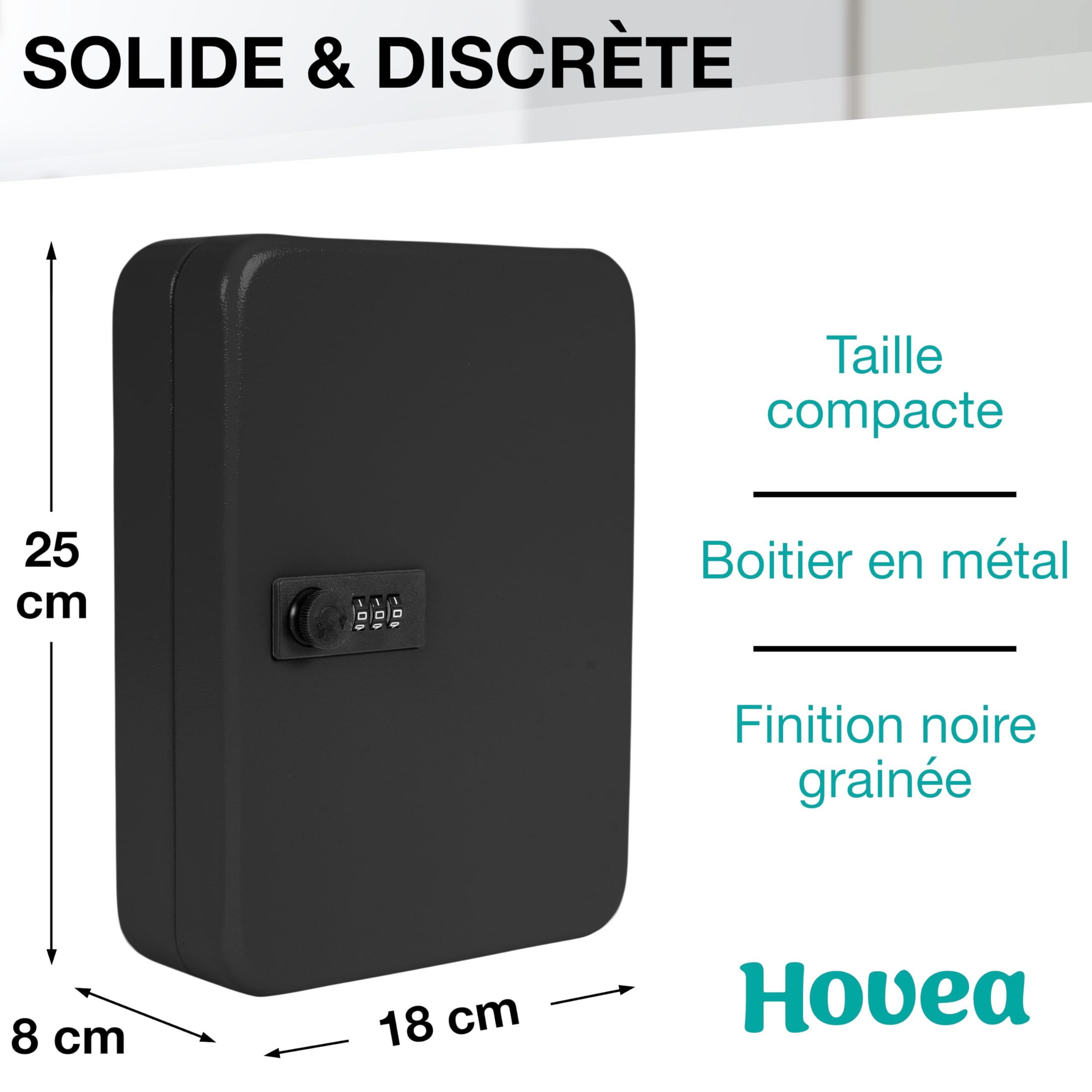 Boite à Clefs Murale avec Code - 48 Crochets - Armoire à Clés Sécurisée - pour Clés de Maison, Voiture - avec 48 Porte-Clés Étiquettes & Numéros Autocollants - en Métal - Noir - BKY481