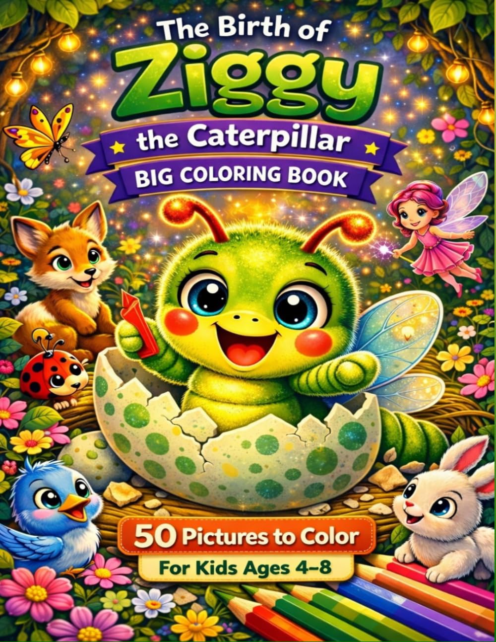 The Birth of Ziggy the Caterpillar: Big Coloring Book for Kids Ages 4–8 | Cute Insect Friends, Forest Magic & Fun Adventures