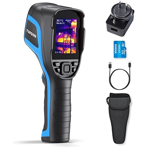 TOPDON TC004 Thermal Imaging Camera, 320 x 240 TISR Resolution, 256 x 192 IR High Resolution, 12-Hour Battery Life Handheld Infrared Camera with PC Analysis and Video Recording Supported, 32GB SD Card