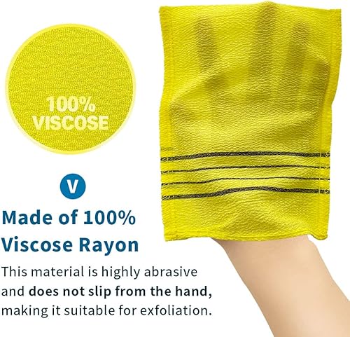 Miniatura 4 de Toalla exfoliante de baño amarillo, 10 piezas, manopla exfoliante asiática coreana, guante de ducha, eliminación de células secas de piel muerta,