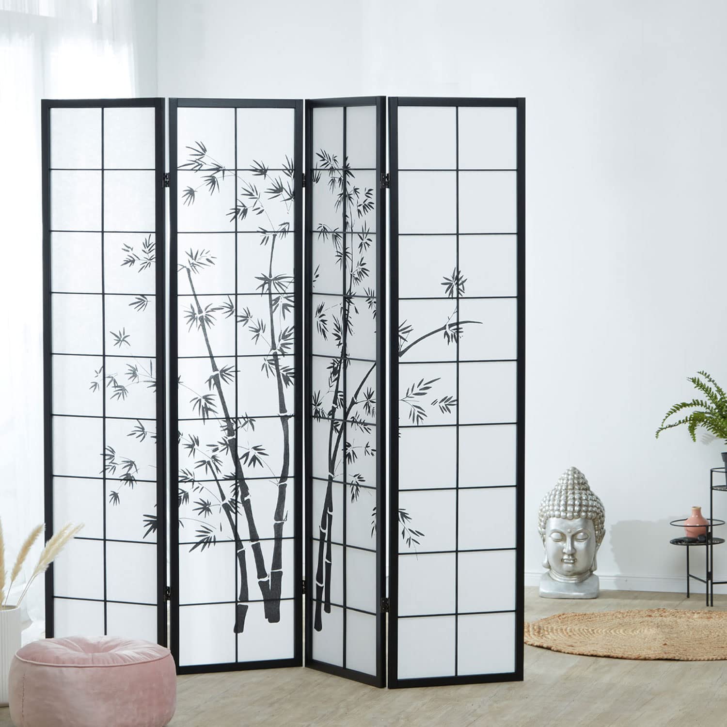 Homestyle4u 4 éléments de écran intercalaire Partition Motif Bambou Noir, Single/Petite