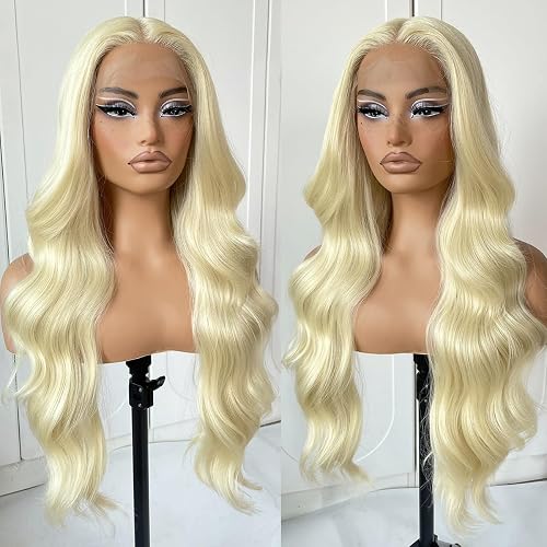 613 Glueless HD Lace Front Wig Pre Plucked Blonde Transparent Lace Frontal Wig Synthetic Long Body Wave Lace Front Wig With Natural Hairline