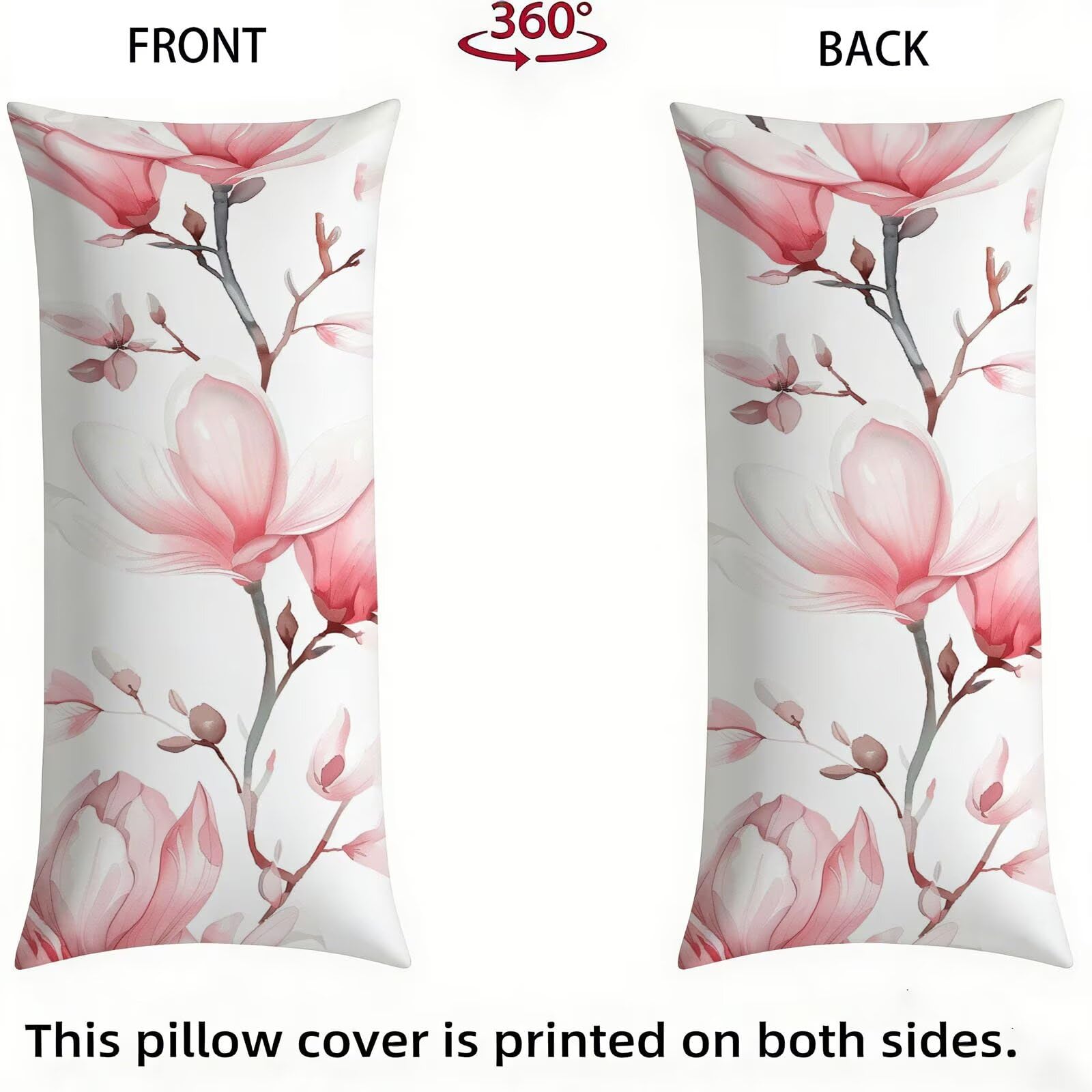 Funda de Almohada 60 x 180 cm Rosa Protector Almohada 180 cm con Cremallera Invisible, Lino Durable y Transpirable Pillow Case Largas Flor Impresión a Doble Cara para Cama, Sofá y Dormitorio dg-558