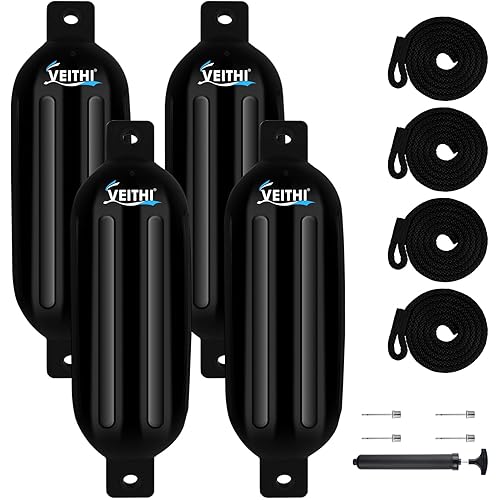 4.5/5.5/6.5/8.5/10/16 inch Boat Fenders 4 Pack,Ribbed Twin Eyes Vinyl Boat Bumpers Fenders,Boat Bumpers for Docking Come with Ropes Needles and Pump to Inflate