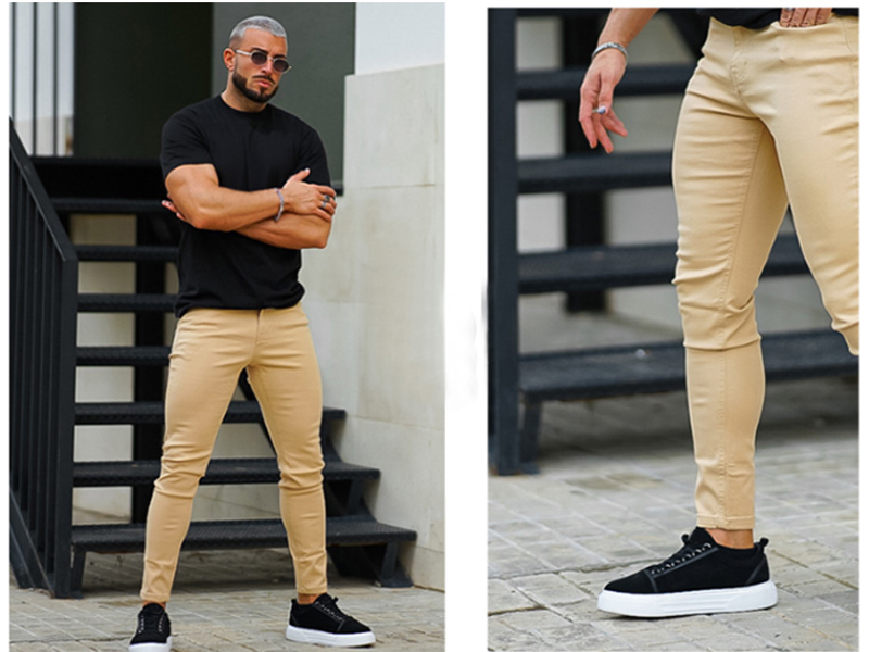 GINGTTO Skinny Jeans Men Fashion Designer Slim Fit Stretch Waist