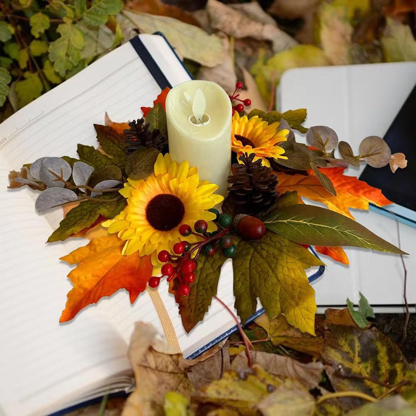 Dekorativer Kranz, Herbst-Erntedank-Halloween-Dekorationen, Herbstkranz für die Verandatür, Herbst-Haustürkranz, Sonnenblumenkranz, Fenster-Wanddekoration