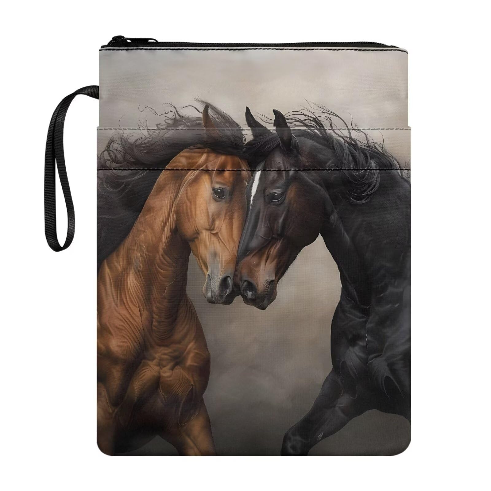 Wanyint Book Sleeve Book Protector Book Covers for Paperbacks Washable Fabric Book Pouch for Women Teachers Friends 11.4 x 8.7 Inch, Brown Black Horse