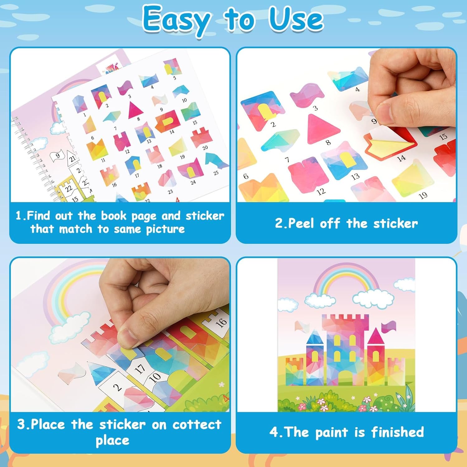 6 Pcs Paint by Sticker Books for Kids Ages 4-8 Sticker by Number Books Activity Book for Kids Ages 3-5 Sticker Puzzle Book Craft Art Toddler Girls Gift with Dinosaur Unicorn Forest Animal 48 Pictures