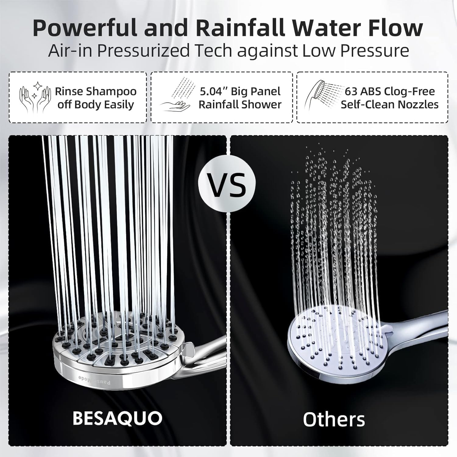 9 Settings High Pressure Handheld shower head with Power Wash | Pause Mode for Water Saving, Power Wash for Tub&Tile, Easy Clean Nozzles, 6ft Hose,Bracket / Premium Chrome