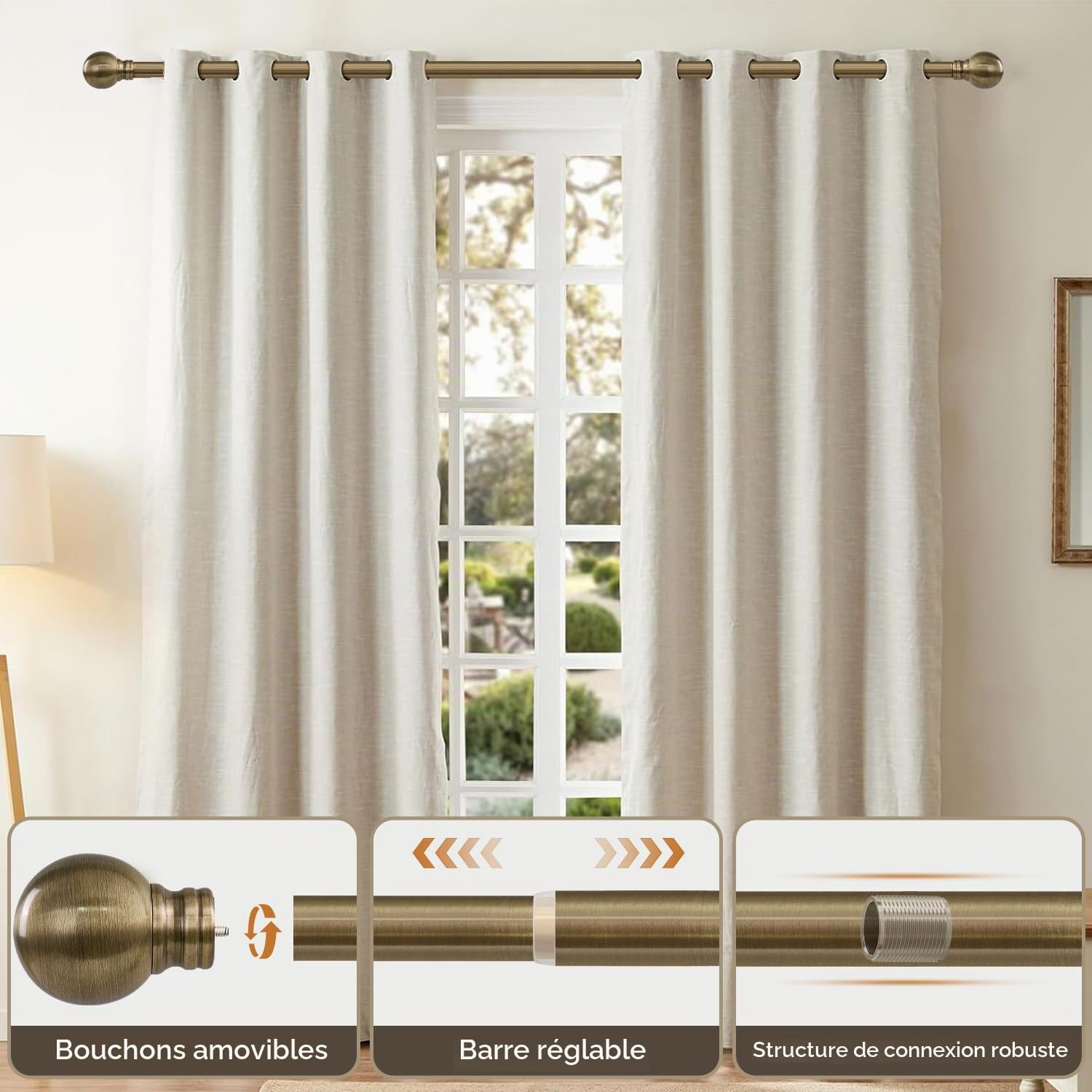 Tringle à Rideau Extensible Bronze 80–292 Cm,Style Rétro Chic | DiamèTre 25 Mm,Tube rigide, supporte les rideaux occultants lourds,Adapté Pour Chambre,Salon Et Tous Types De FenêTres