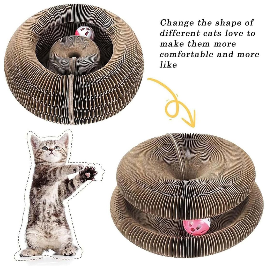 Balle pour chat, griffoir flexible pour chat avec clochette, jouet magique pour chat, jouet pliable avec balles, exercice physique mental interactif pour animaux de compagnie (2 pièces)