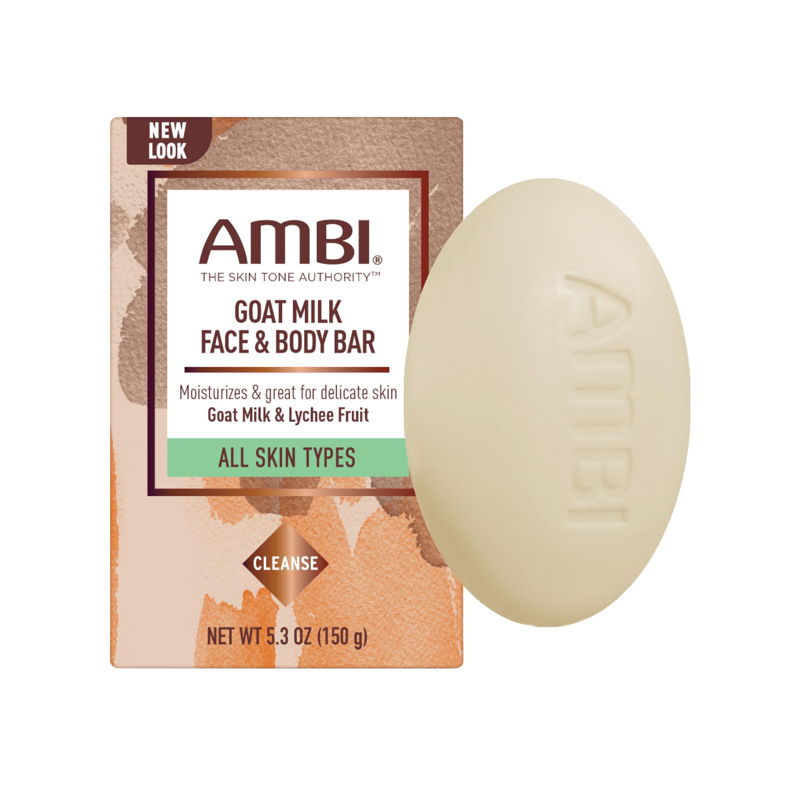 AMBI Goat Milk Face & Body Bar, Moisturizing Formula for All Skin Types, Gentle Enough for Delicate Skin, Fragrance-Free, Hypoallergenic, Non-Comedogenic, Vegan, and Cruelty-Free, 5.3 Ounce