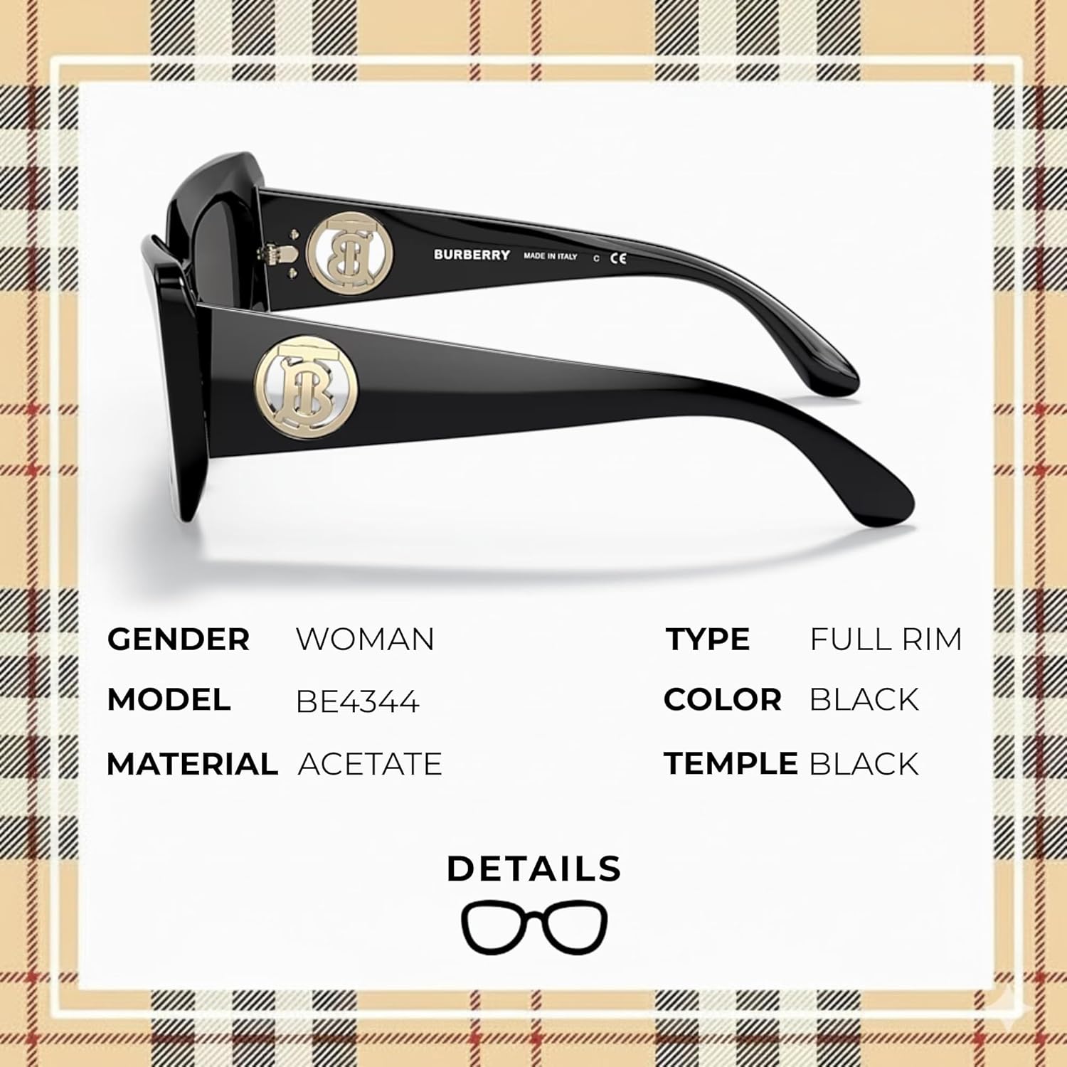 BURBERRY Daisy BE4344 Square Shape Acetate Sunglasses with Luxury Eyewear Kit - Image 2