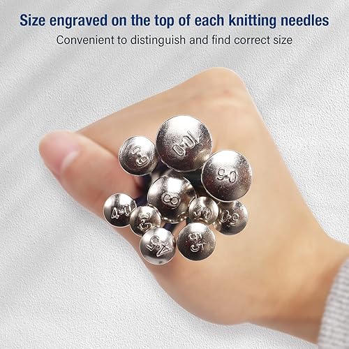 Miniatura 9 de Juego de 64 agujas de tejer, 20 agujas de tejer de aluminio, agujas de tejer rectas de colores de una sola punta, 10 tamaños de 0.118-0.394in de
