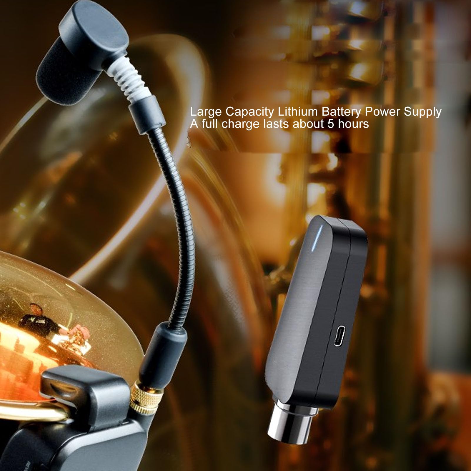 Alomejor microfonico per sassofono wireless UHF banda di frequenza 652-663 MHz trasmissione stabile, qualità del suono chiara, batteria integrata