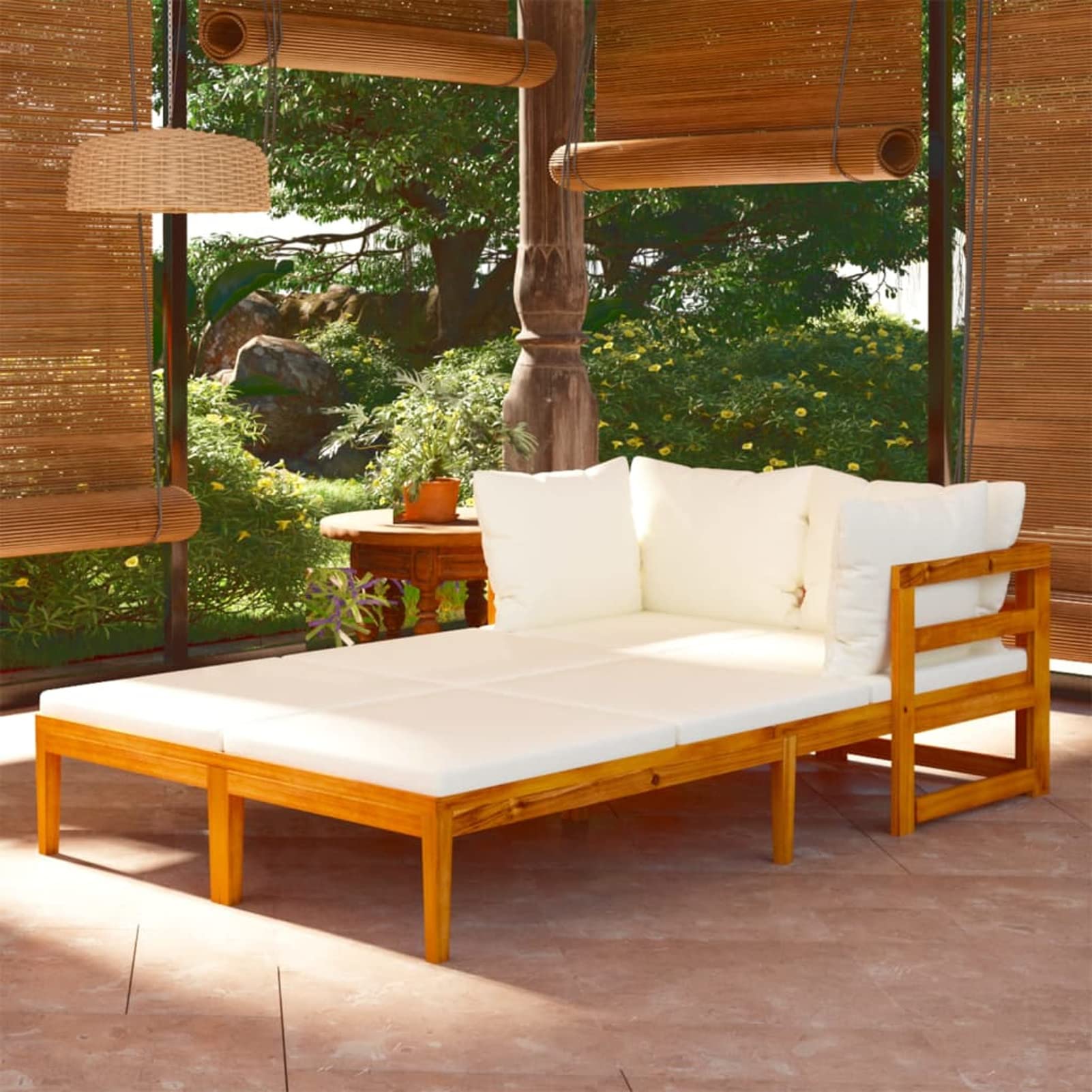 BaraSh Tumbonas con Cojines Crema 2 Unidades tumbonas Jardin Exterior Tumbona Doble tumbonas de Jardin Sun Lounger Madera de Acacia