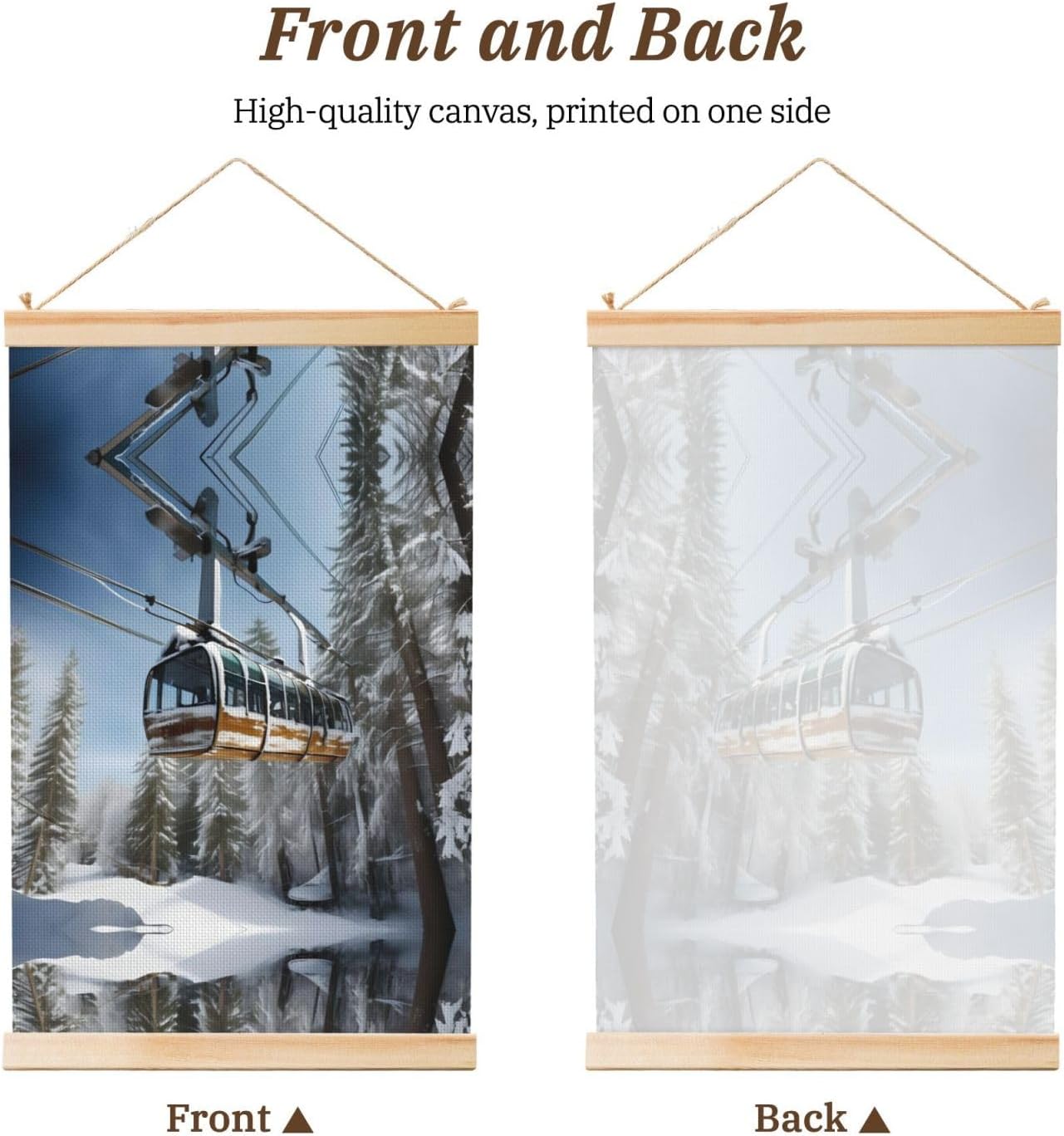 Winter Cable Ski Lift Print Poster Hanger,Hanging Poster, Poster Frame,Wood Poster Hanger, For Wall Hanging