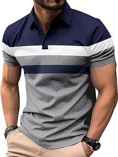 Men's Polo Shirts Short Sleeve Casual Shirts Striped Shirts Contrast Color Patchwork Summer T Shirts