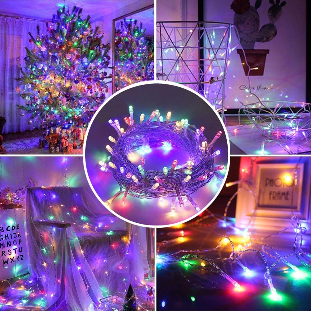 Baimo 2 Pack 33ft 100 LED Battery Operated String Lights with USB Cable, 8 Modes Waterproof Remote Timer Fairy Lights Indoor Outdoor for Christmas, Garden, Party (Multicolor)