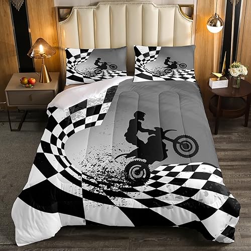 Erosebridal Juego de ropa de cama de motocross para motociclista, tamaño matrimonial, juego de edredón para deportes extremos para niños,